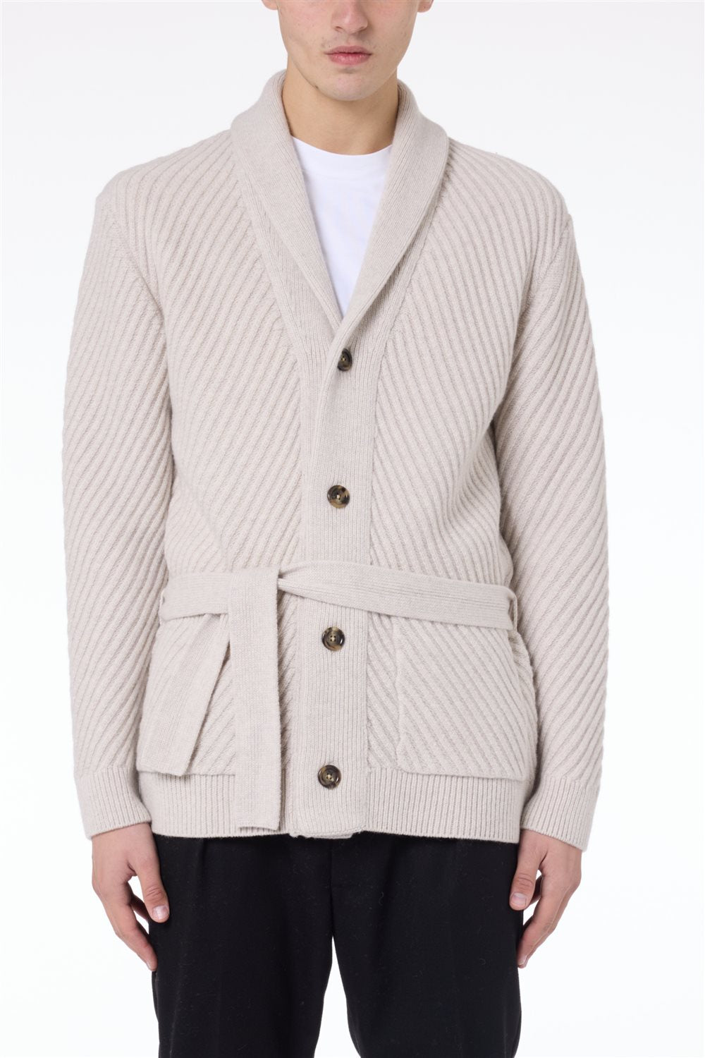 Cardigan Revers Scialle con Cintura